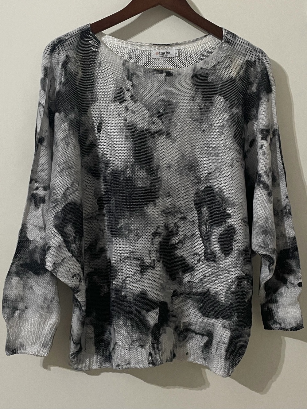 Luisa Ricci Made in Italy Black & Cream Tie Dye Dolman Knit Sweater Size L
